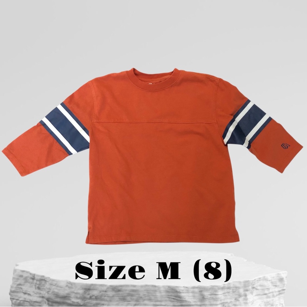 Orange Kids Shirt with Navy & White Stripes
